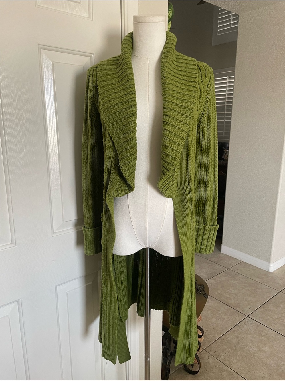 Bandolino Green Long Belted Cable Knit Cardigan Size S
